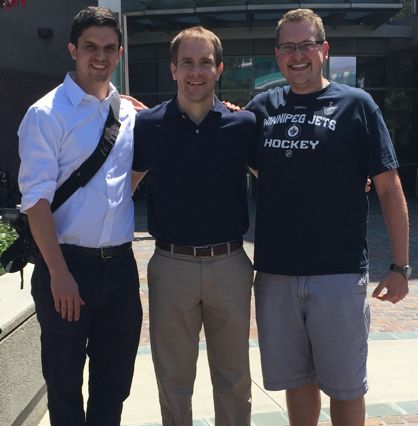 Adam, Shane, and Jared in front of the Natural Sciences II building