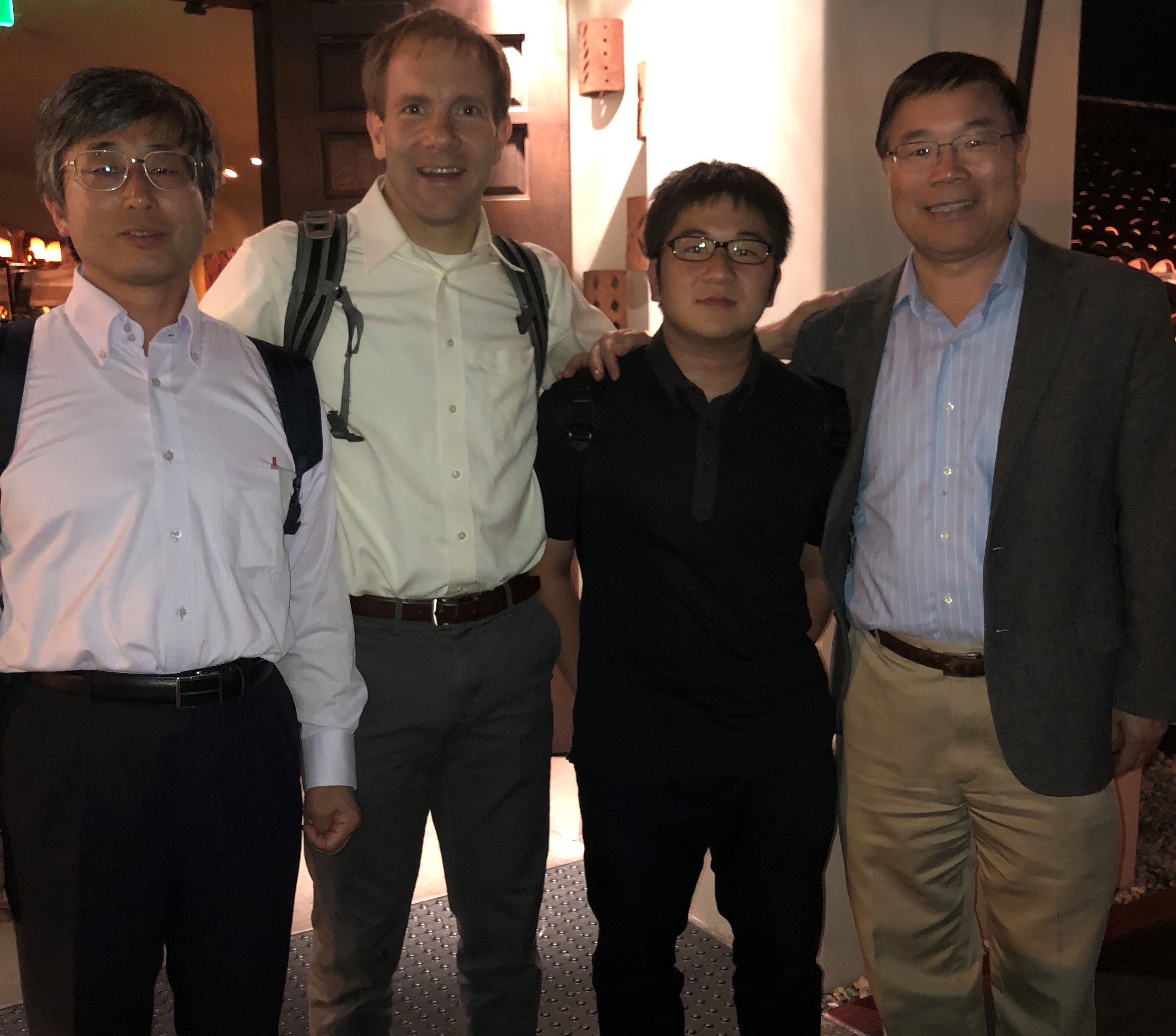 Prof. Kudo, Shane, Kenta, and Xiaoqing in front of restaurant