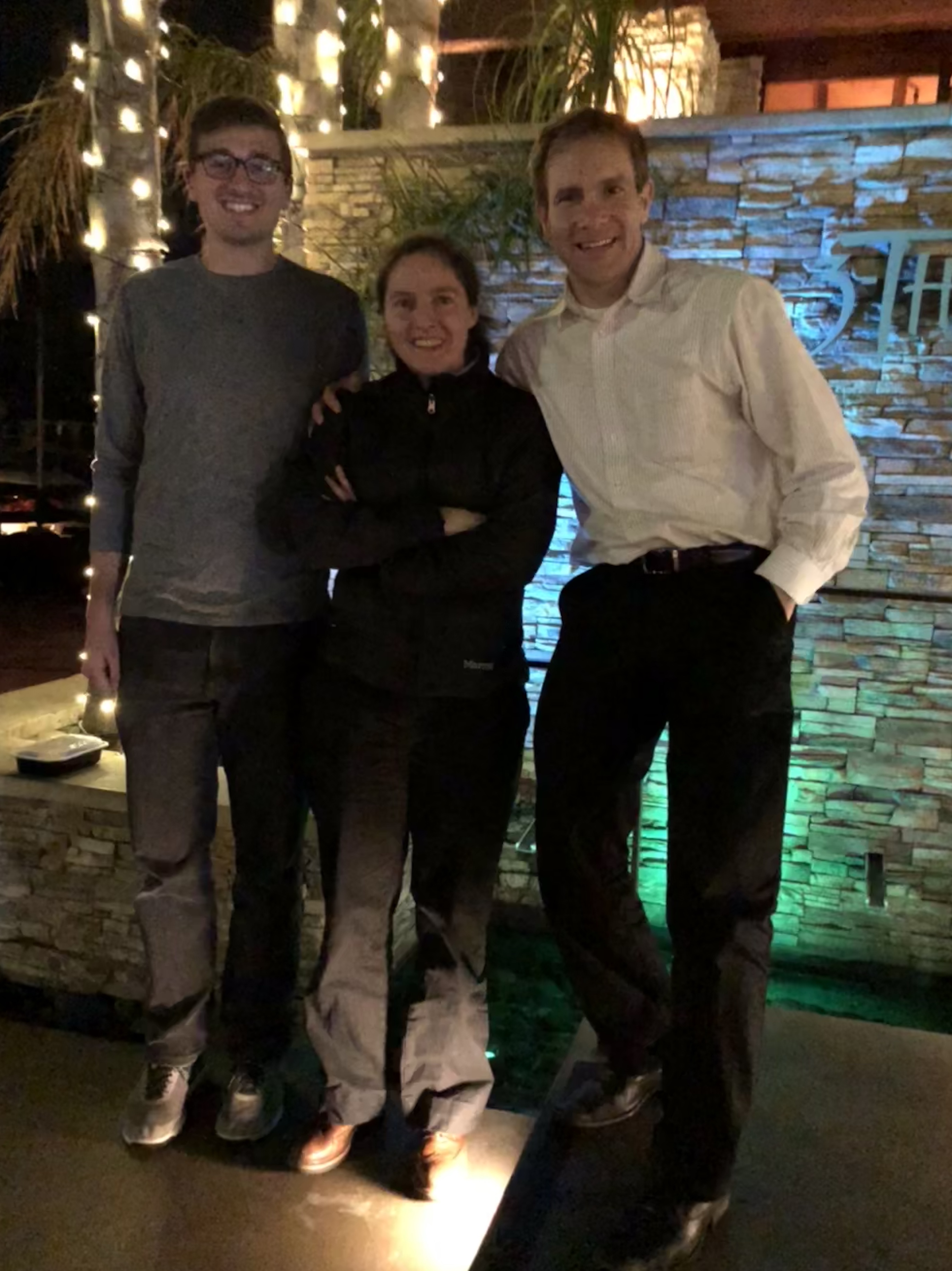 Larry, Sophia, and Shane outside of restaurant