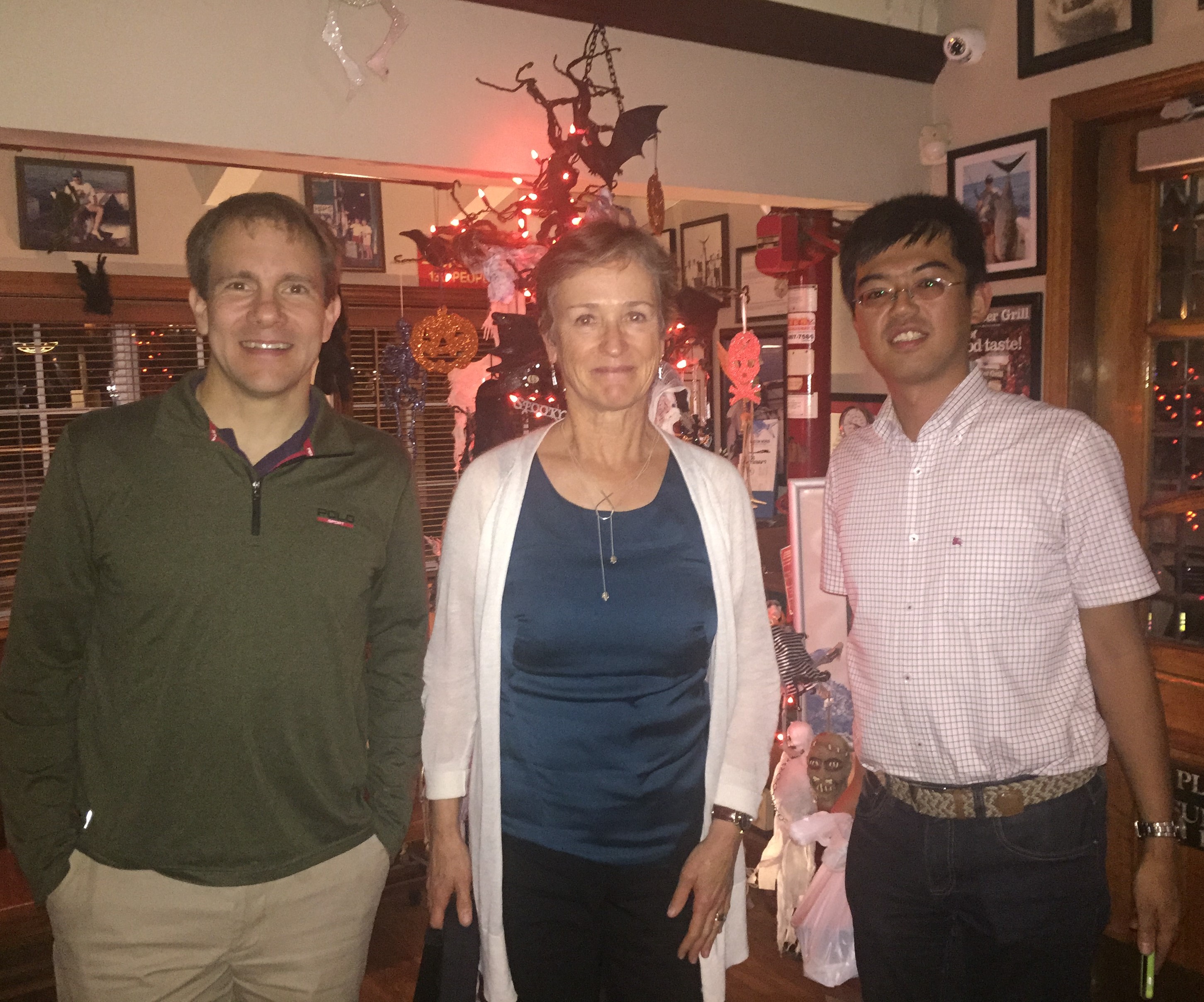 Shane, Frances, and Manabu at restaurant